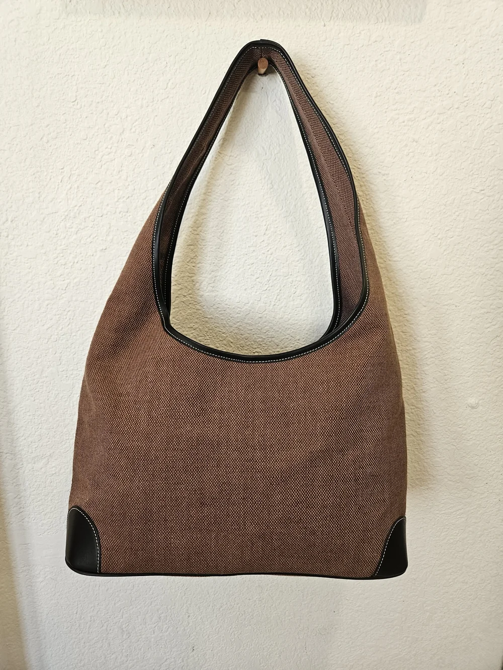 Vintage Maxx New York Brown Hobo Shoulder Bag Y2K Contrast Trim Top Zip